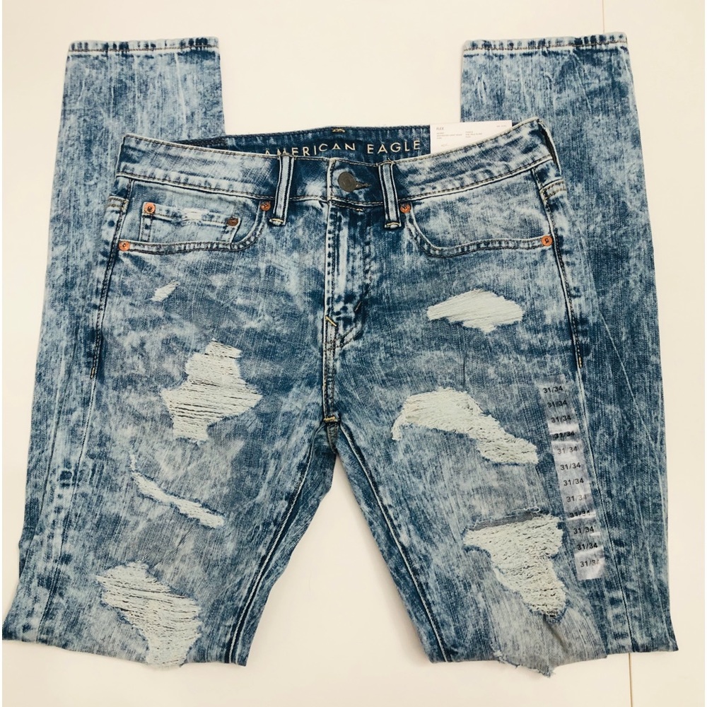 American Eagle Flex Stretchy Skinny Destroyed Light Wash Jeans NWT